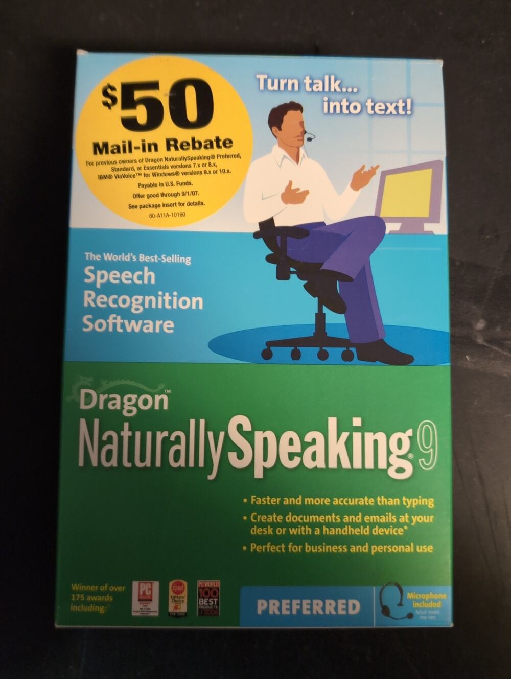 Dragon Naturally Speaking 9 with box, serial number, Headset, Inserts - Open Box